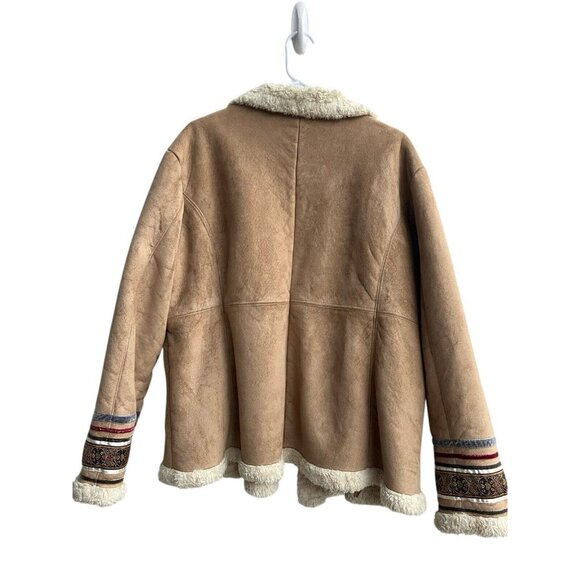 Penny Lane Vintage Y2K 90s Faux Suede & Shearling Tan Boho Coat Size 2X Retro - Picture 3 of 13
